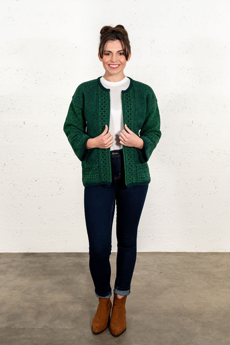 Ladies fair isle kimono cardigan coatigan green towie
