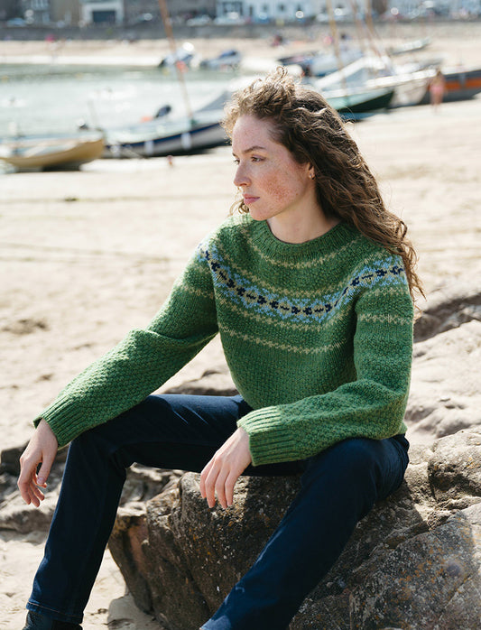 Chunky texture Green wool fair isle jumper 