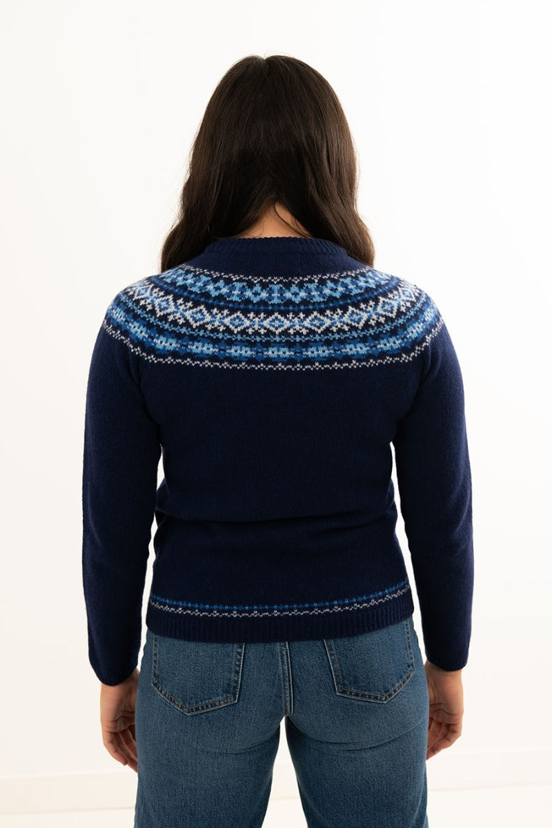 ladies navy blue fair isle jumper sweater soft warm geelong wool