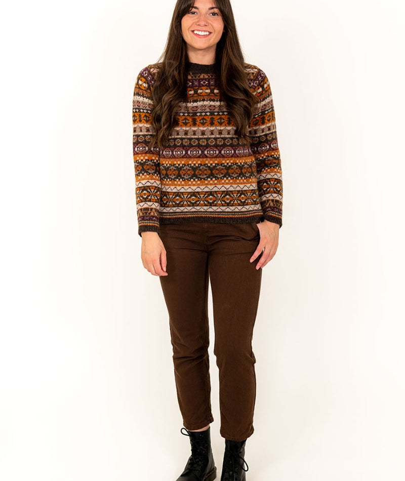 womens fairisle jumper wool brown orange drumtochty