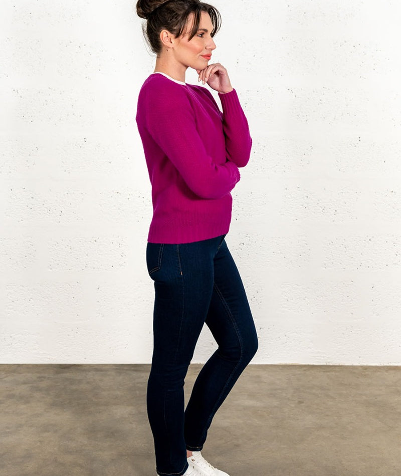 womens fuchsia pink moss stitch jumper sweater geelong lambs wool