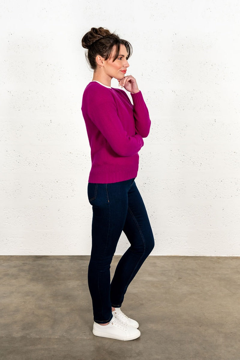 womens fuchsia pink moss stitch jumper sweater geelong lambs wool