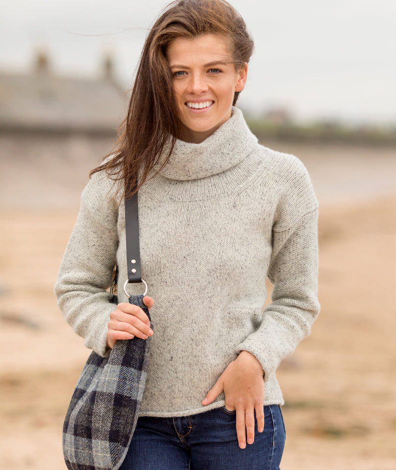 ladies chunky wool cowl neck jumper. grey