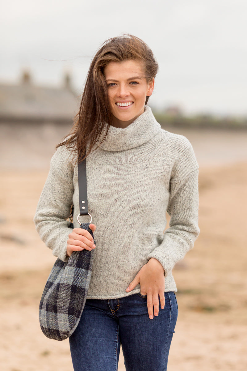 ladies chunky wool cowl neck jumper. grey