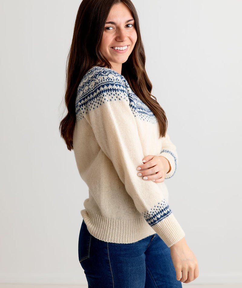 ladies cream wool fair isle jumper sweater aviemore yoke shetland scottish