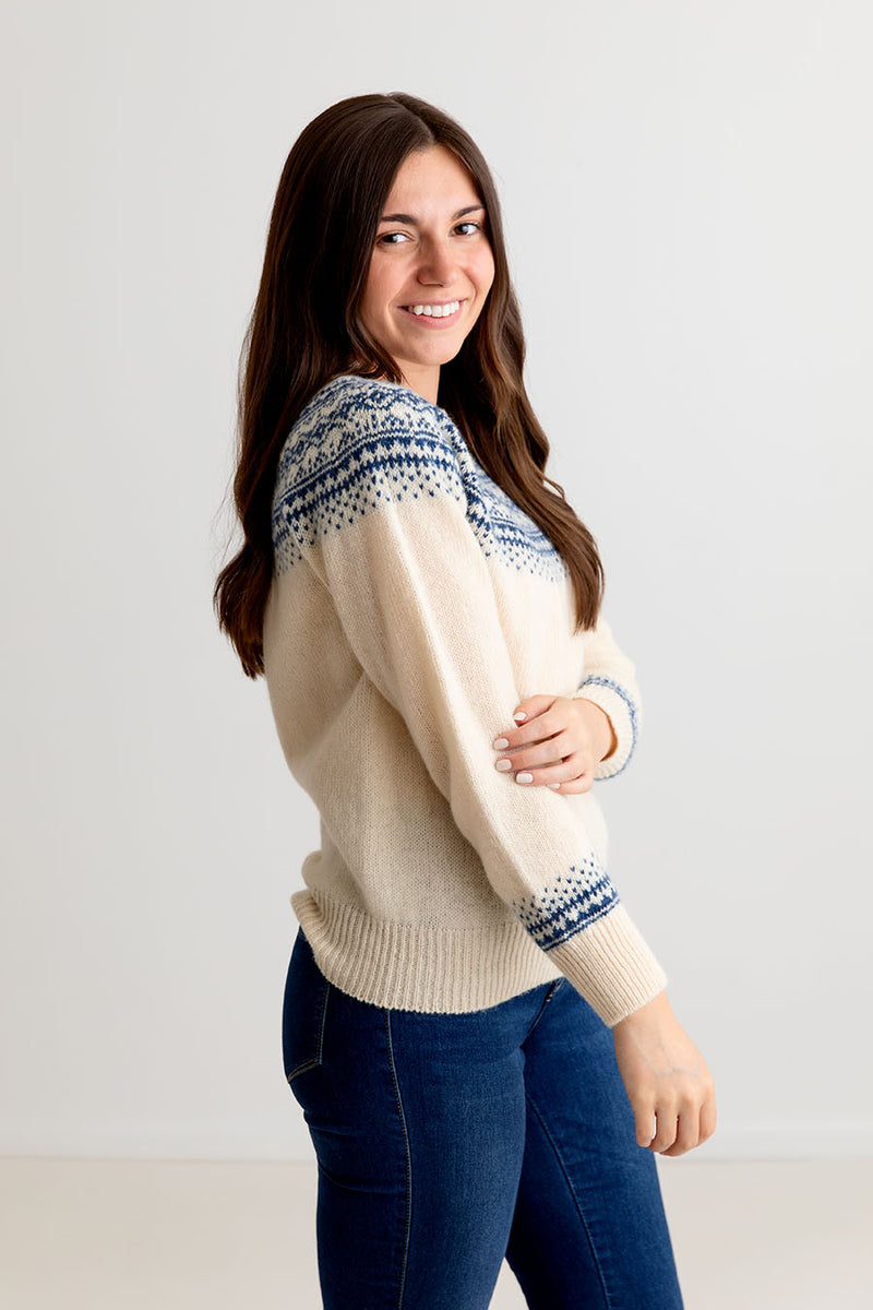 ladies cream wool fair isle jumper sweater aviemore yoke shetland scottish