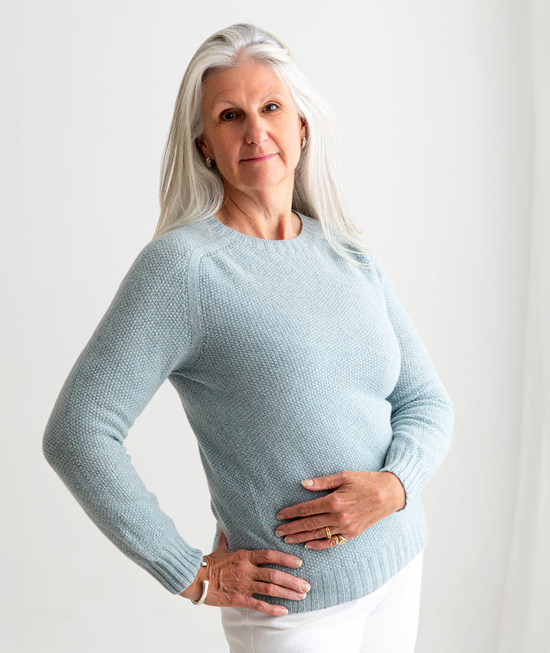 ladies duck egg blue moss stitch jumper sweater lamb wool