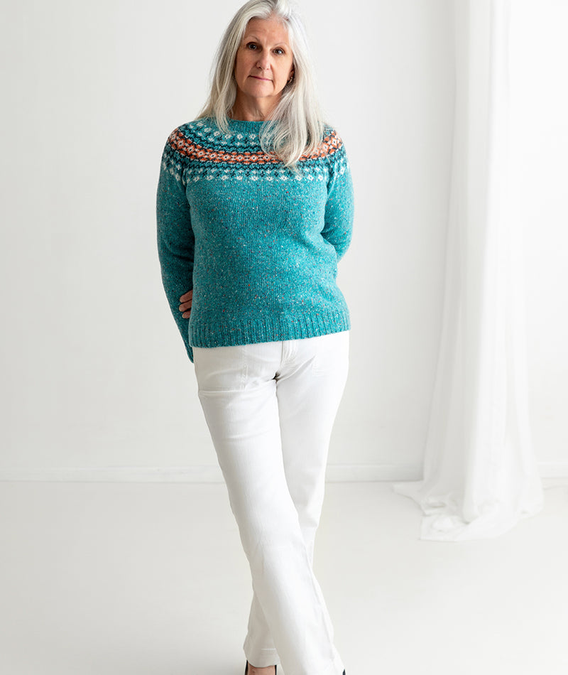 ladies fair isle aqua jumper sweater wool croft