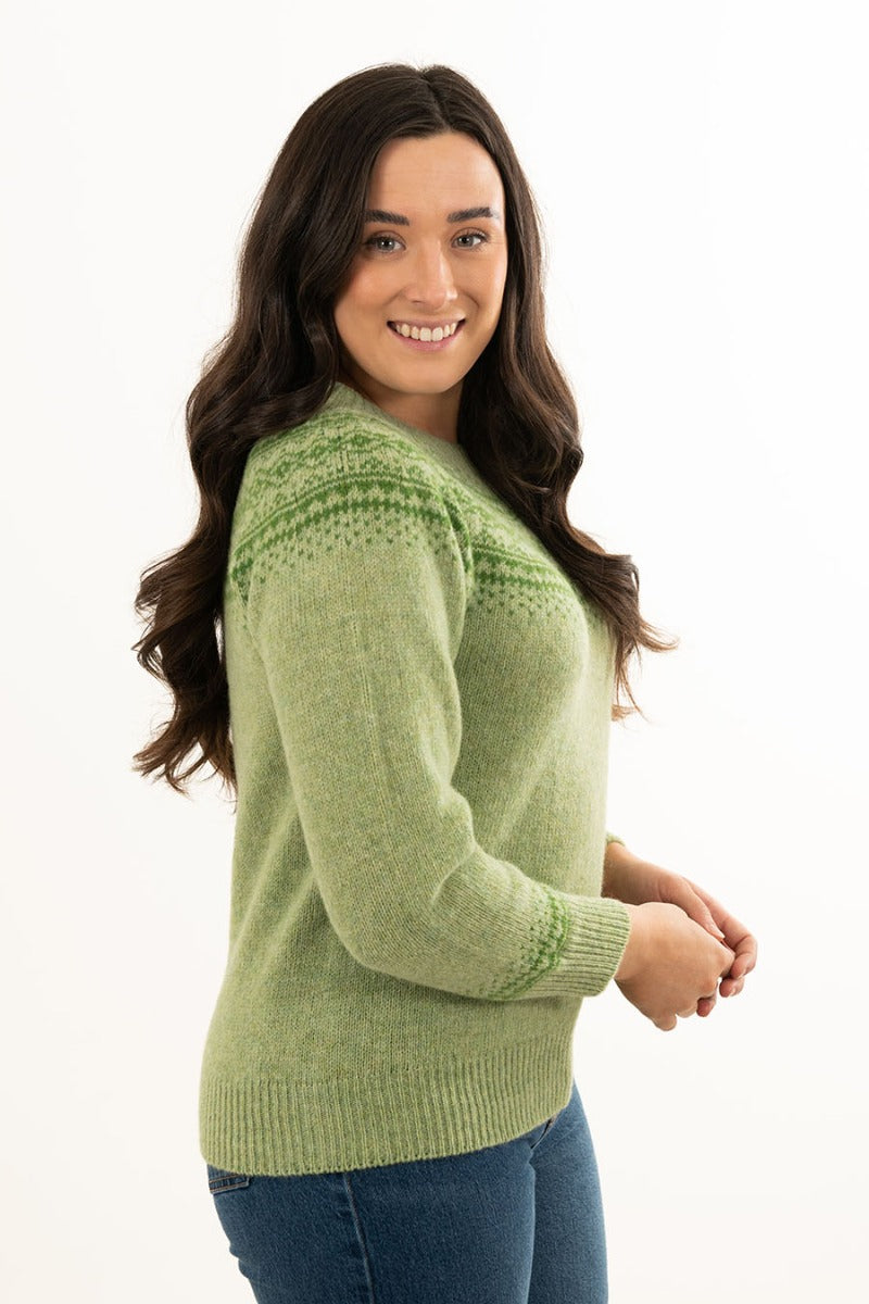 Ladies fair isle Aviemore yoke jumper spring meadow green