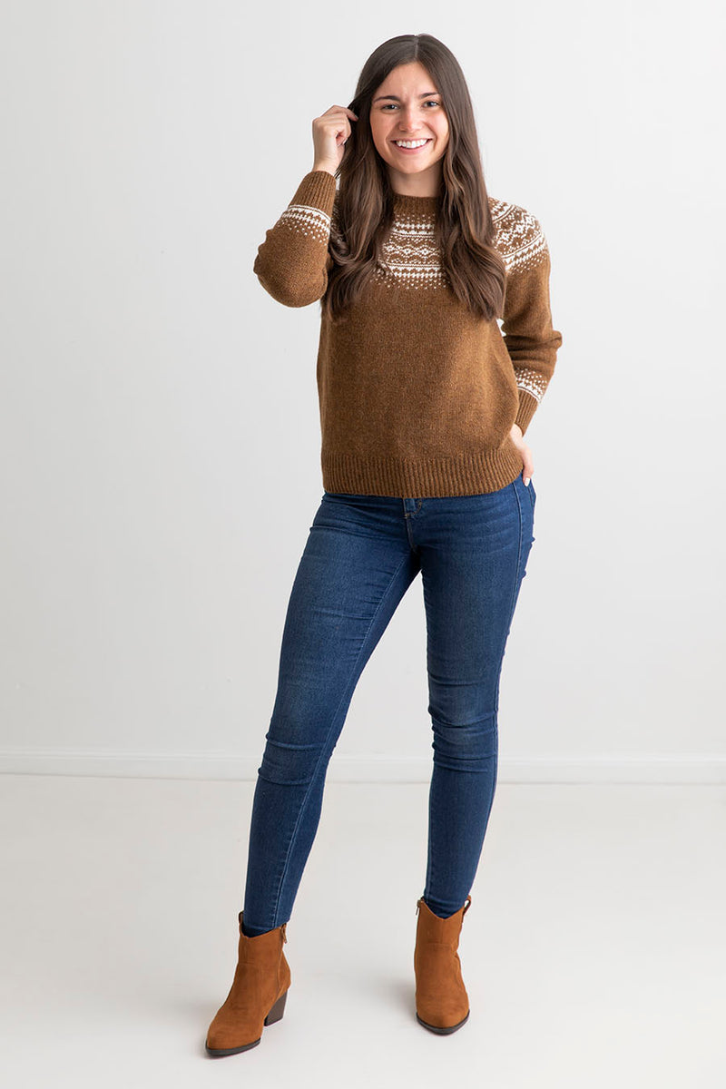 ladies fair isle brown yoke jumper sweater aviemore