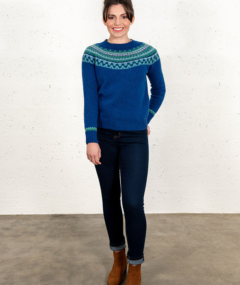 womens fairisle jumper from Scotland blue wool lido