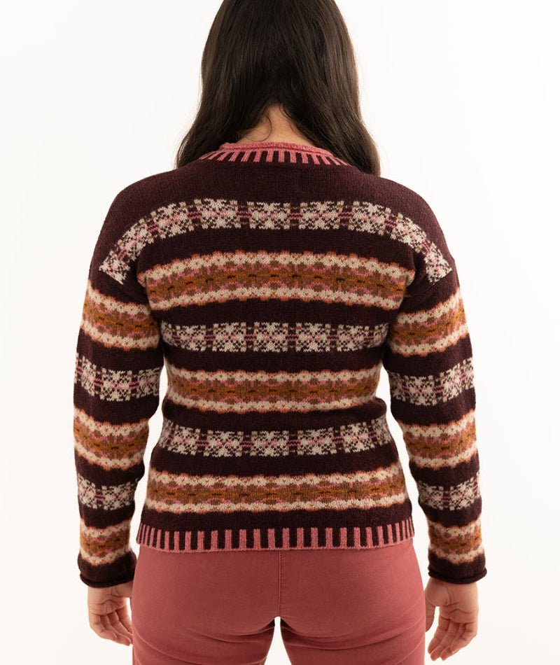ladies fair isle jumper pitmedden burgundy aubergine wool