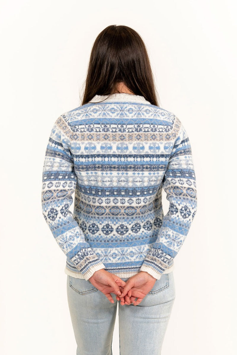 ladies fair isle jumper white blue wool drumtochty