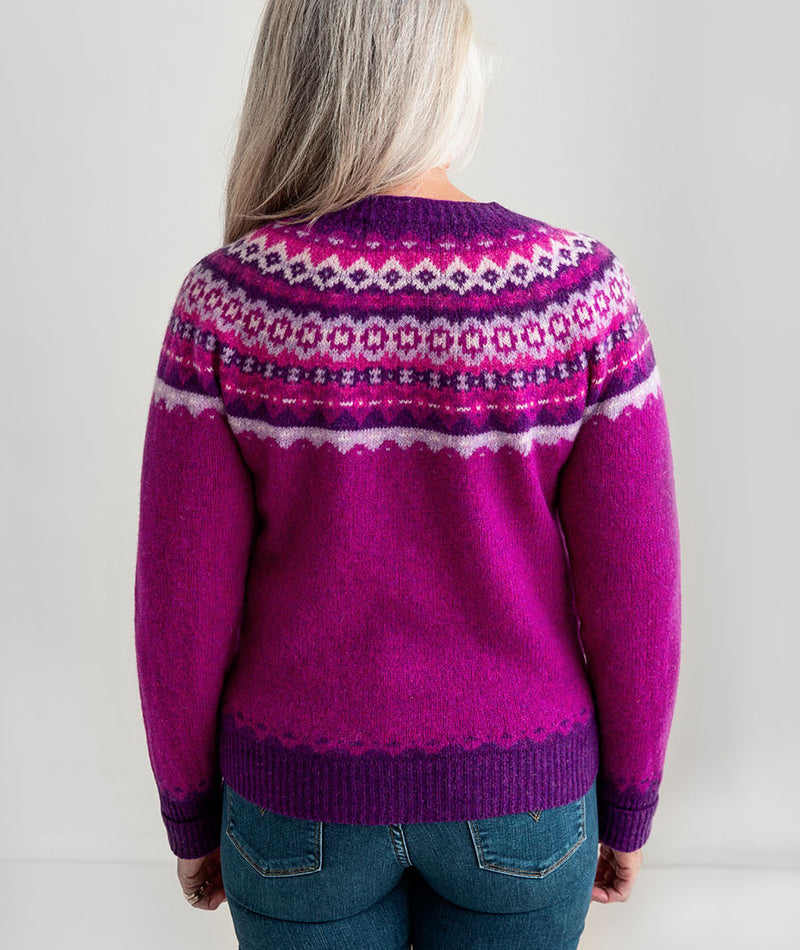 womens fairisle cardigan sweater pink wool fuchsia
