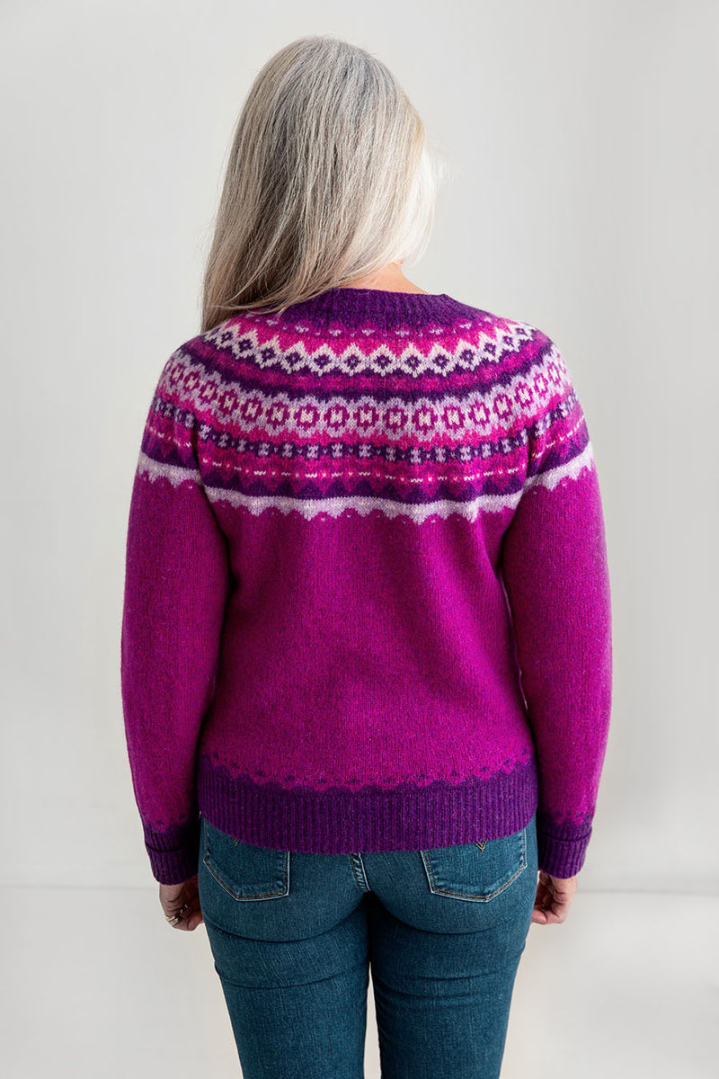 womens fairisle cardigan sweater pink wool fuchsia