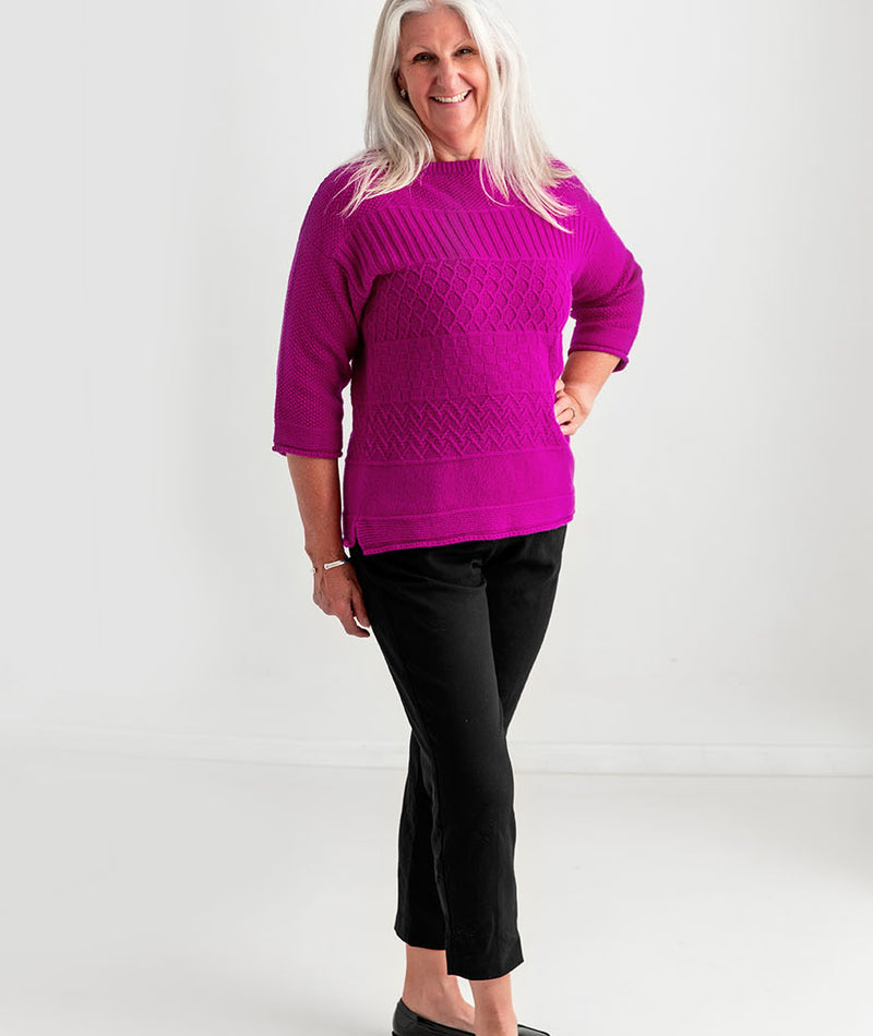 Ladies fuchsia pink gansey jumper sweater boat neck guernsey