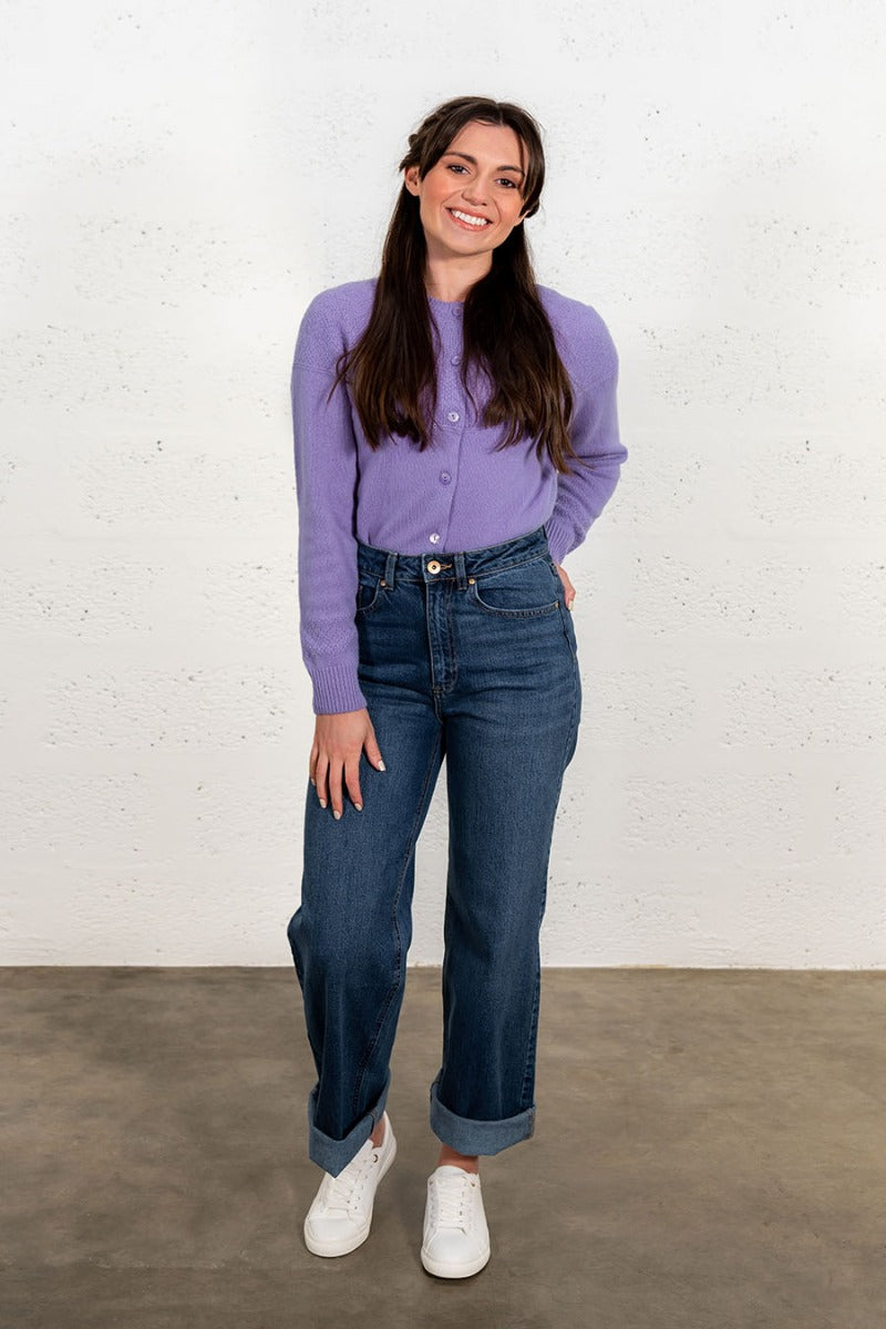 womens lilac lambs wool cardigan gansey purple geelong