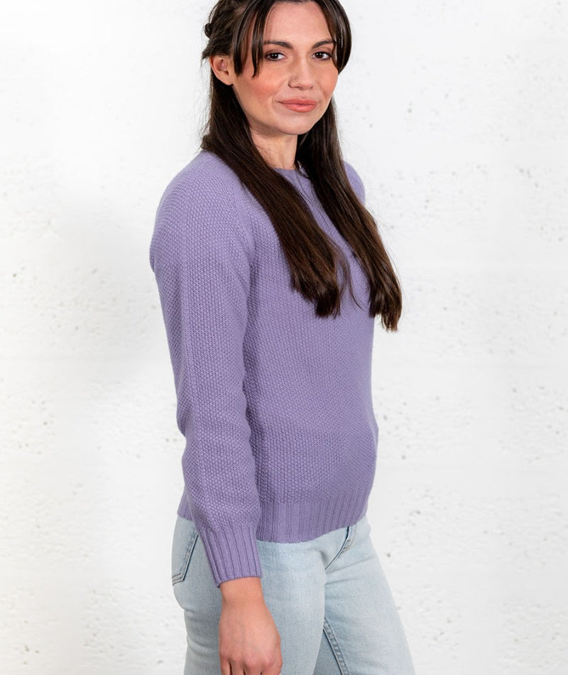 ladies lilac lambs wool jumper sweater fine geelong moss stitch