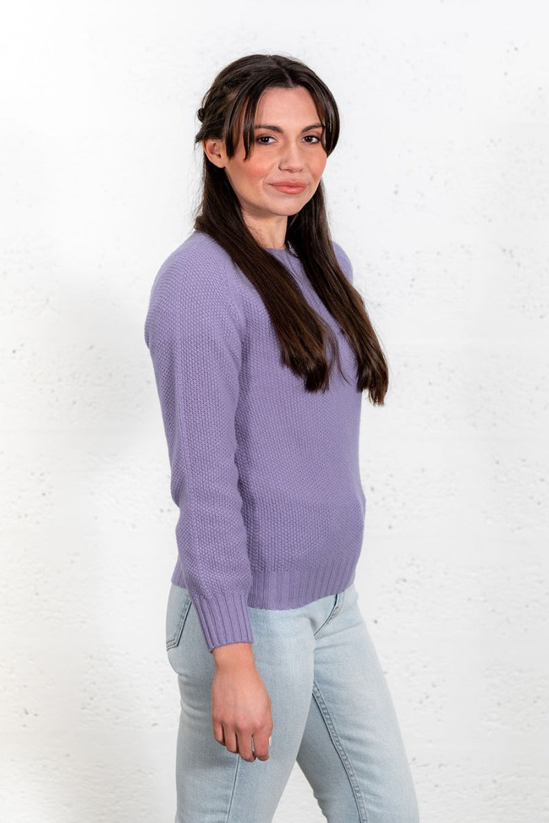 ladies lilac lambs wool jumper sweater fine geelong moss stitch