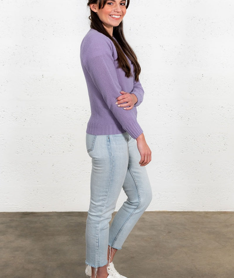 womens lilac moss stitch jumper sweater geelong lambs wool