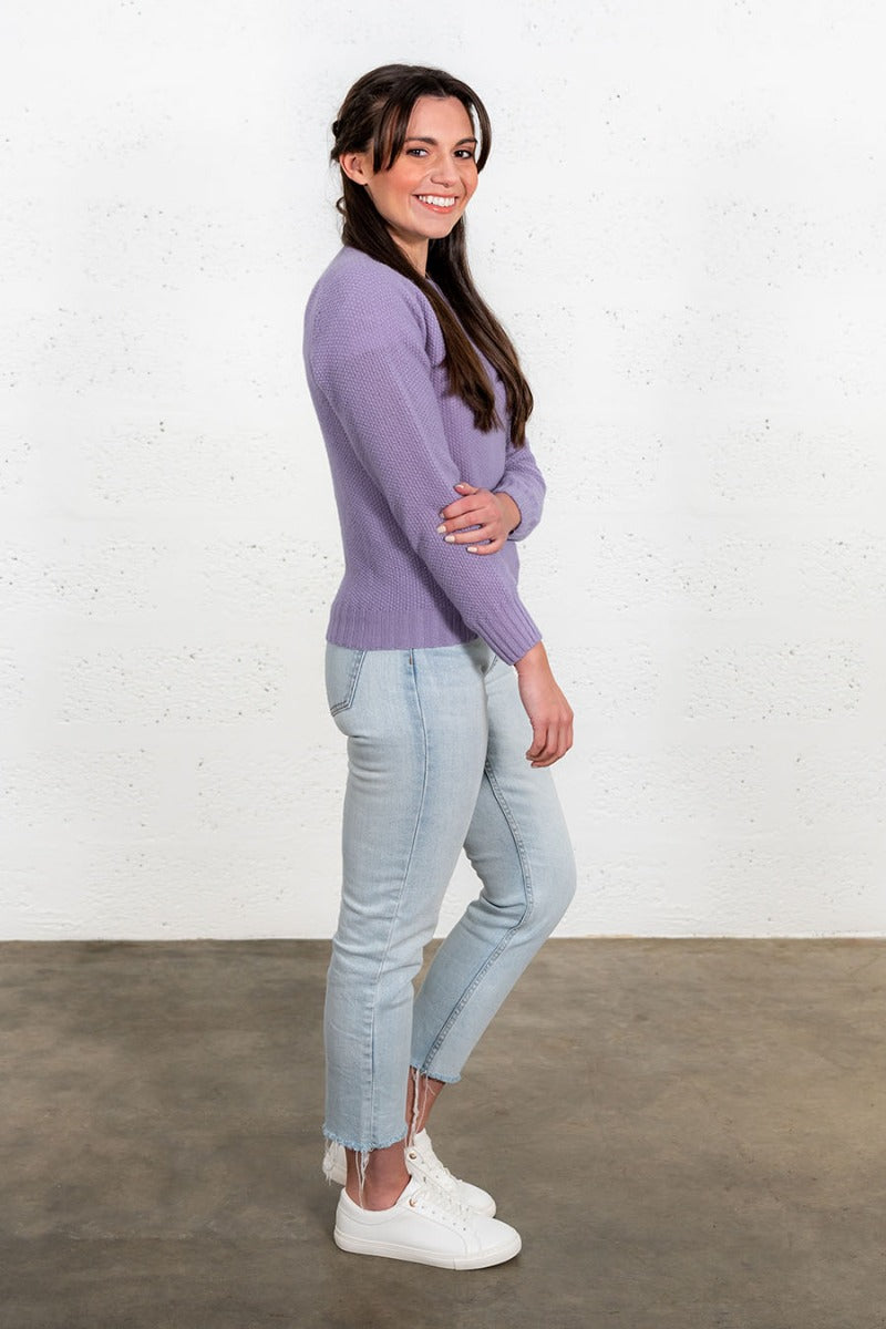 womens lilac moss stitch jumper sweater geelong lambs wool