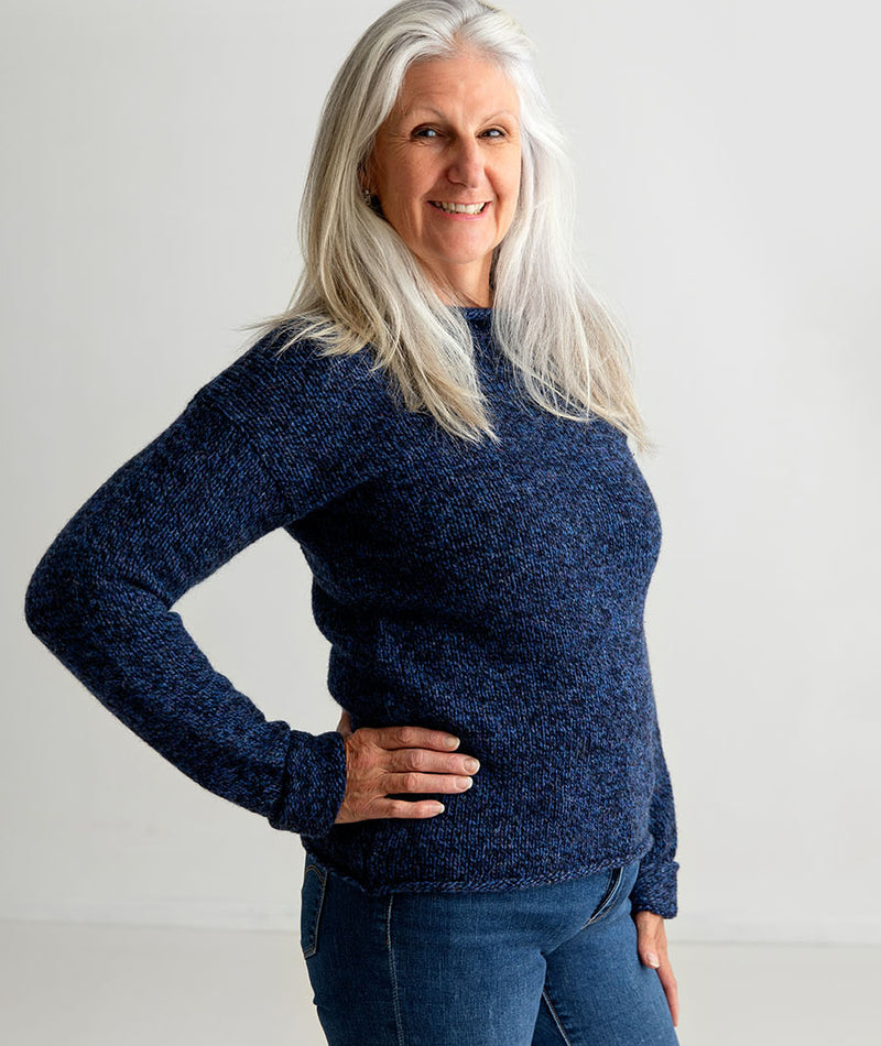 womens navy blue chunky wool jumper sweater cuffed