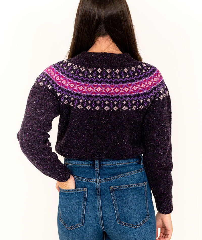 womens fairisle purple wool jumper sweater croft seamless yoke