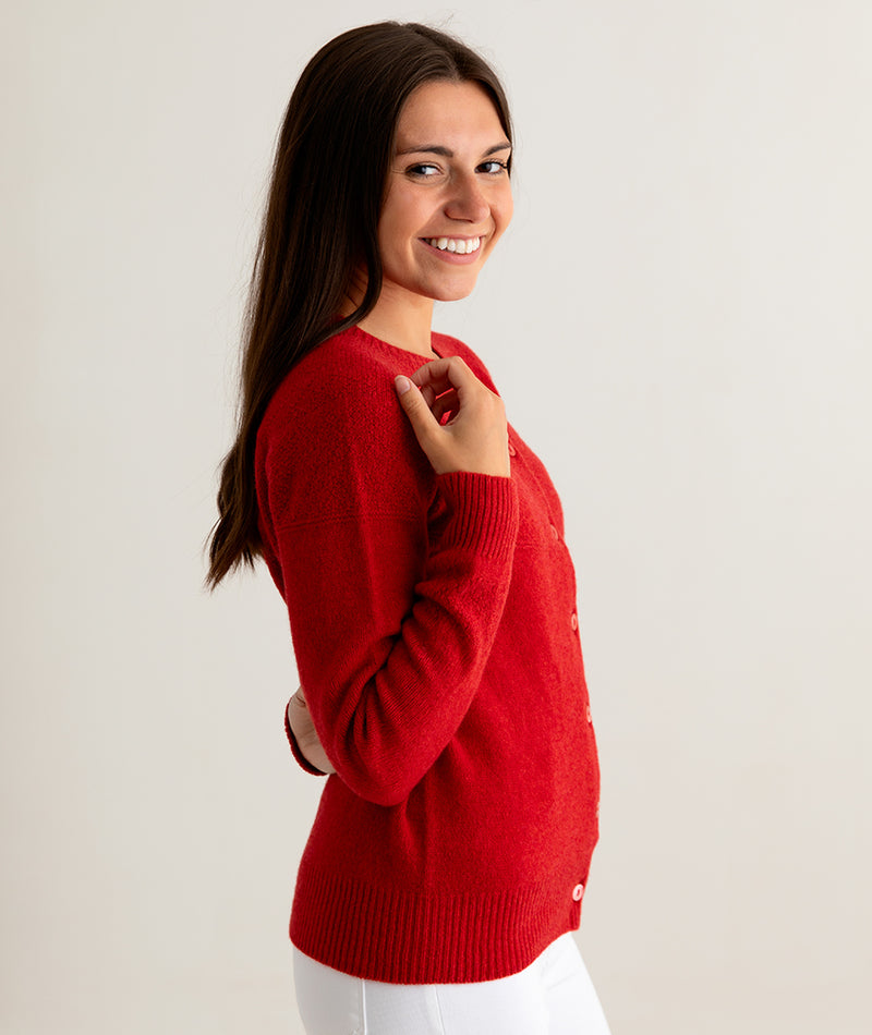 ladies red cardigan gansey guernsey geelong fine lambs wool side