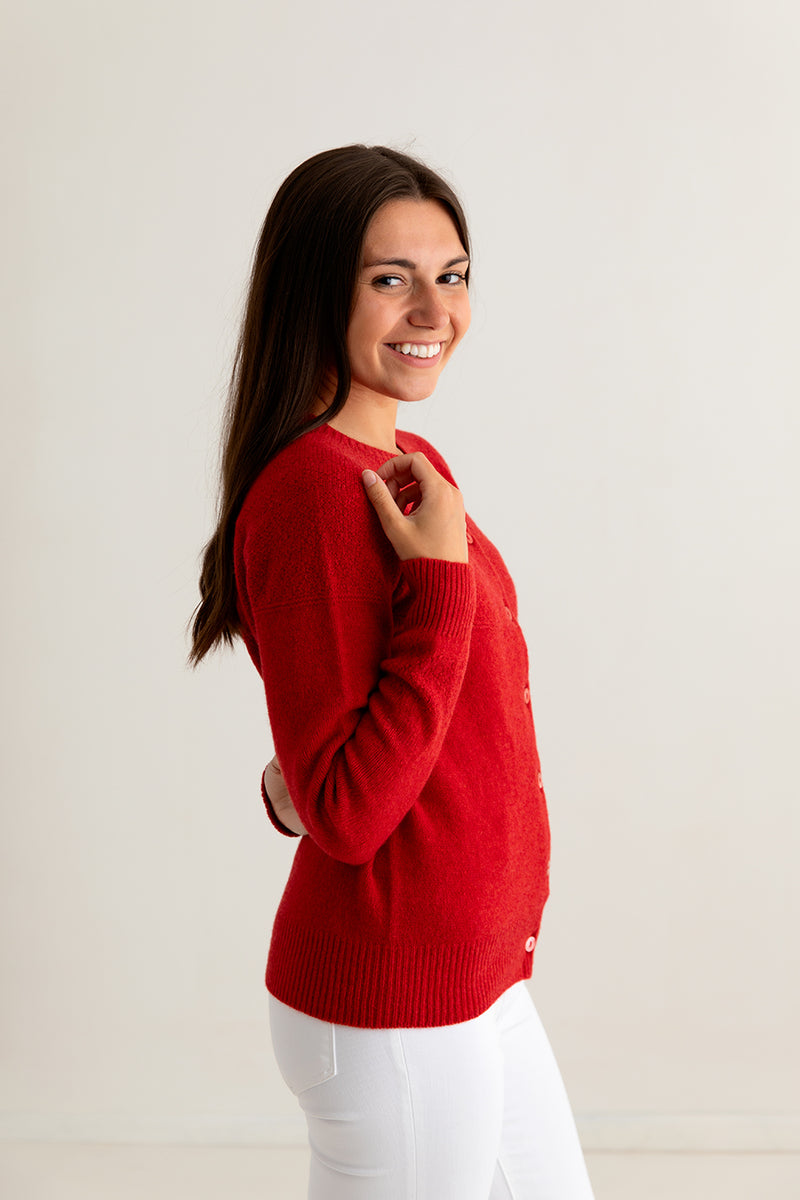 ladies red cardigan gansey guernsey geelong fine lambs wool side