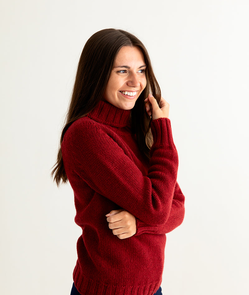 ladies red polo neck sweater jumper fine lambs wool geelong side