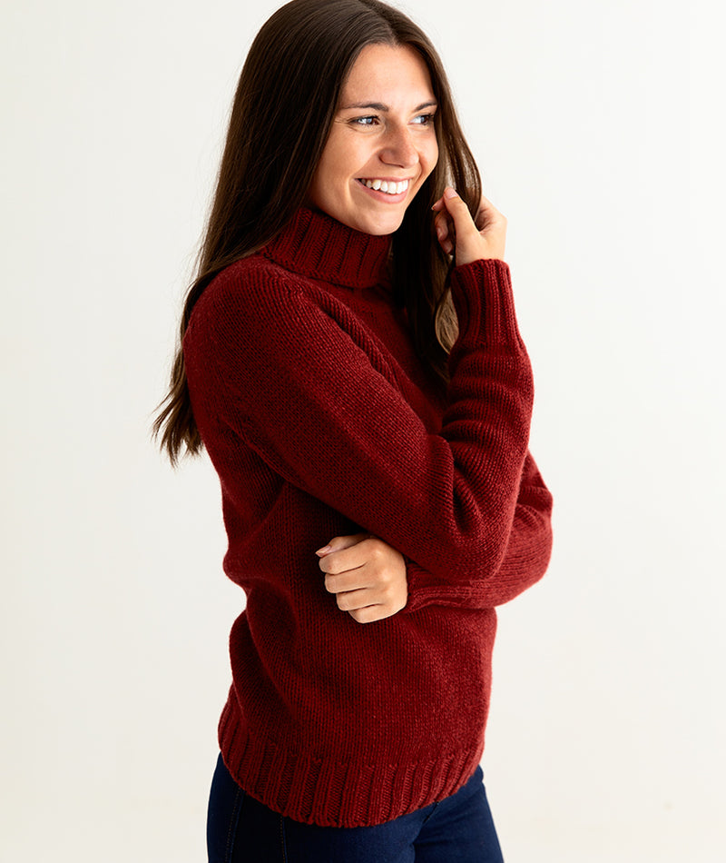 ladies russet red polo neck sweater jumper fine lambs wool geelong 