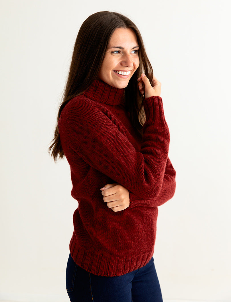 ladies russet red polo neck sweater jumper fine lambs wool geelong 