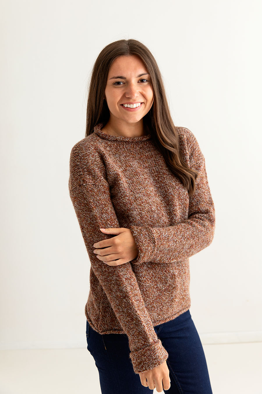 ladies rust chunky wool jumper sweater autumn cuffed side