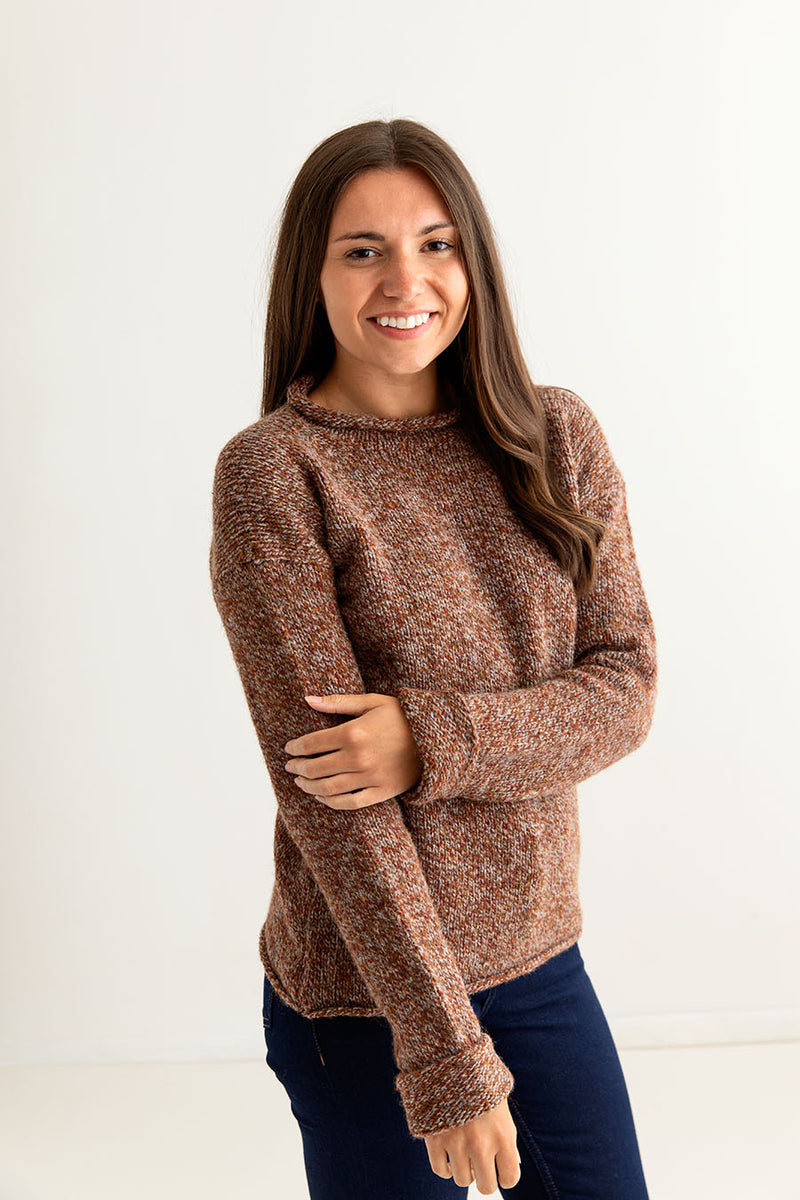 ladies rust chunky wool jumper sweater autumn cuffed side