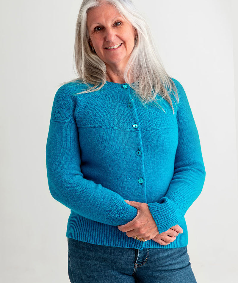 ladies gansey cardigan turquoise wool 