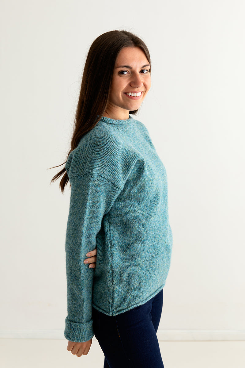 ladies chunky wool jumper sweater light teal side