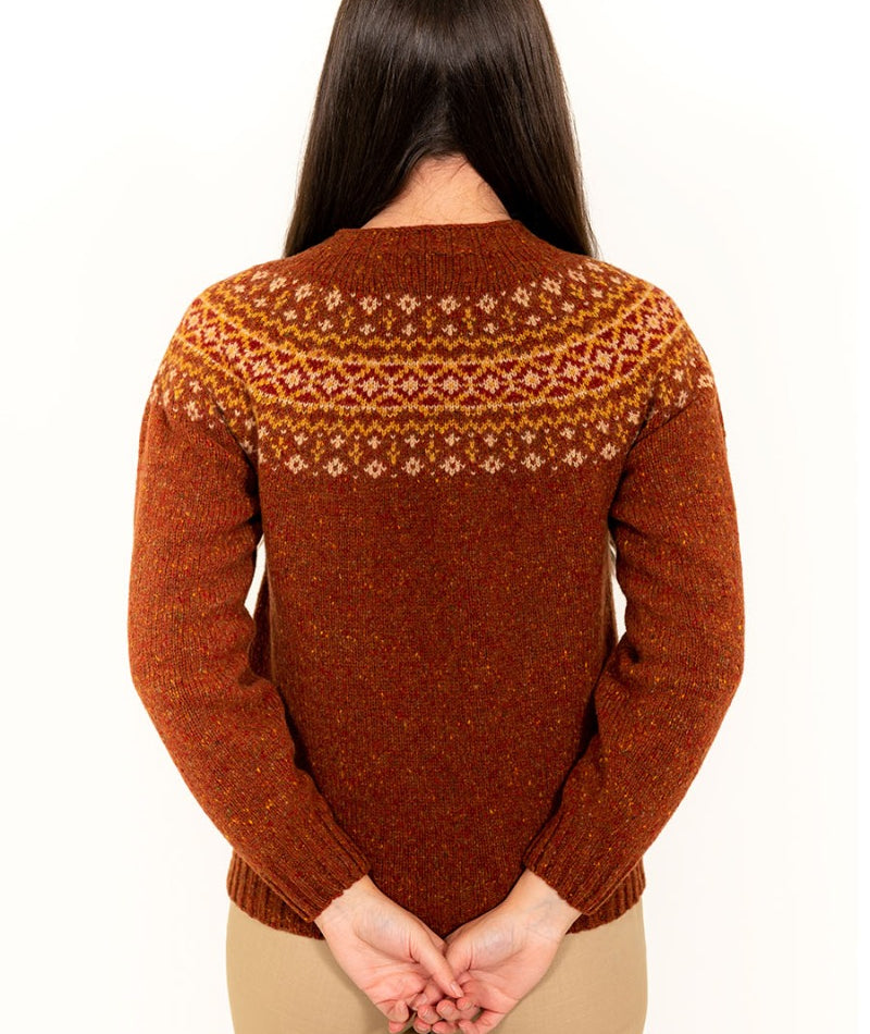 womens fairisle rust wool jumper sweater croft seamless yoke