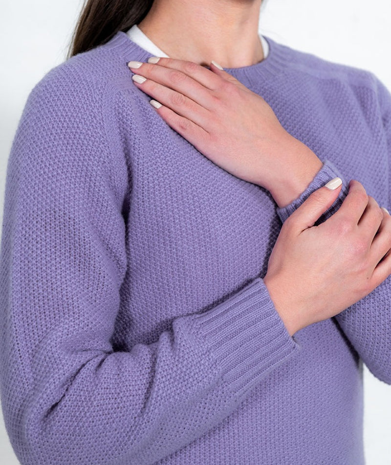 womens lilac moss stitch lambs wool jumper sweater fine geelong