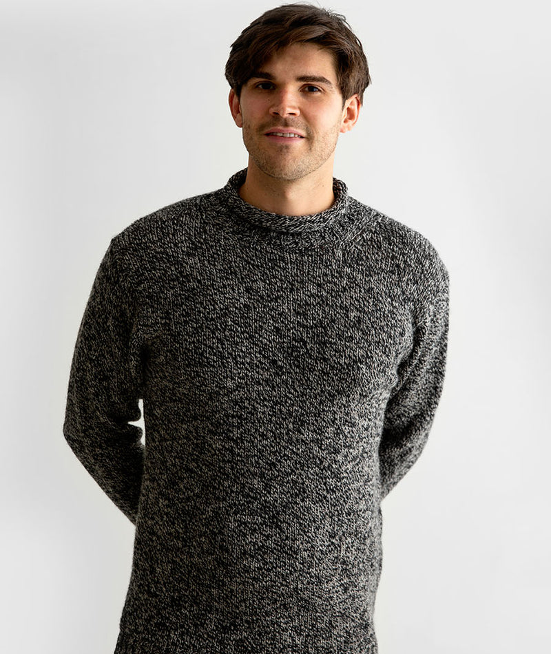 mens black wool jumper sweater roll neck chunky scottish
