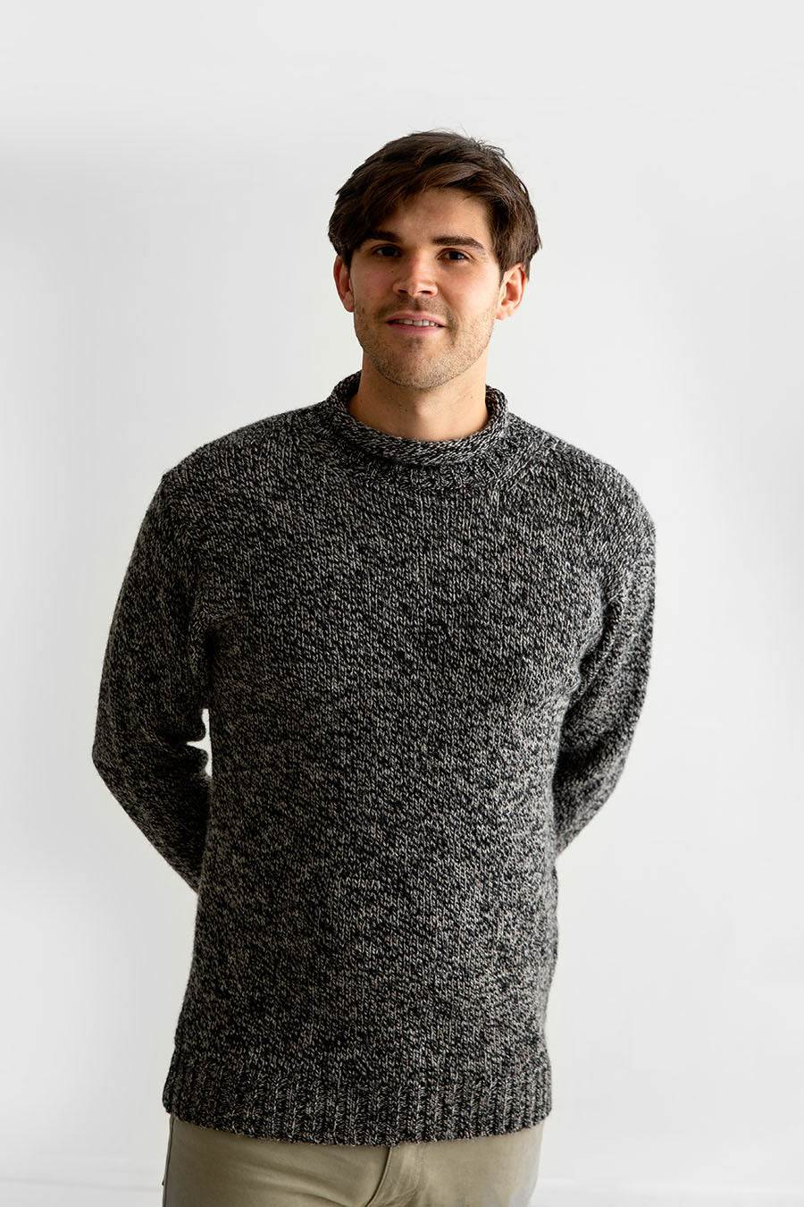 Mens Scottish Chunky Roll Neck Jumper - Charcoal Black Pebble