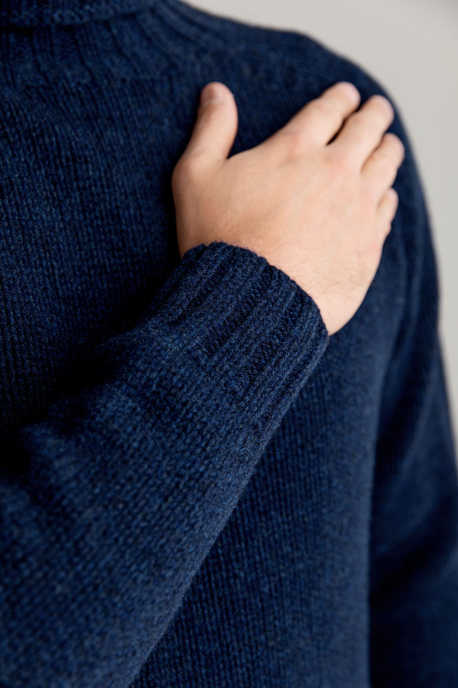 mens blue chunky lambs wool polo neck jumper sweater geelong