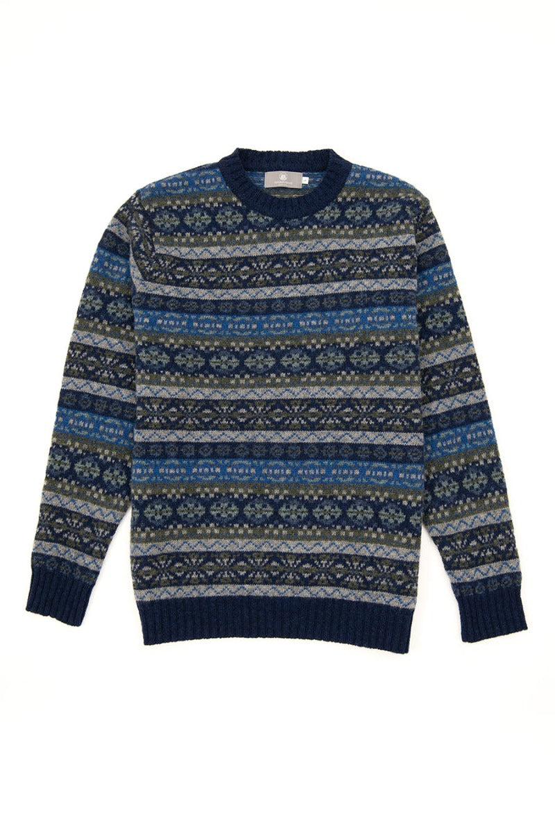 Mens blue drumtochty fair isle jumper