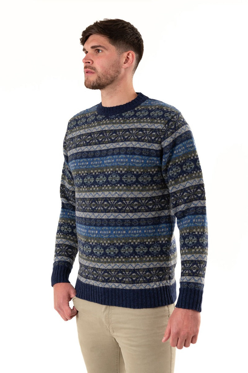 mens blue fair isle jumper shetland wool drumtochty