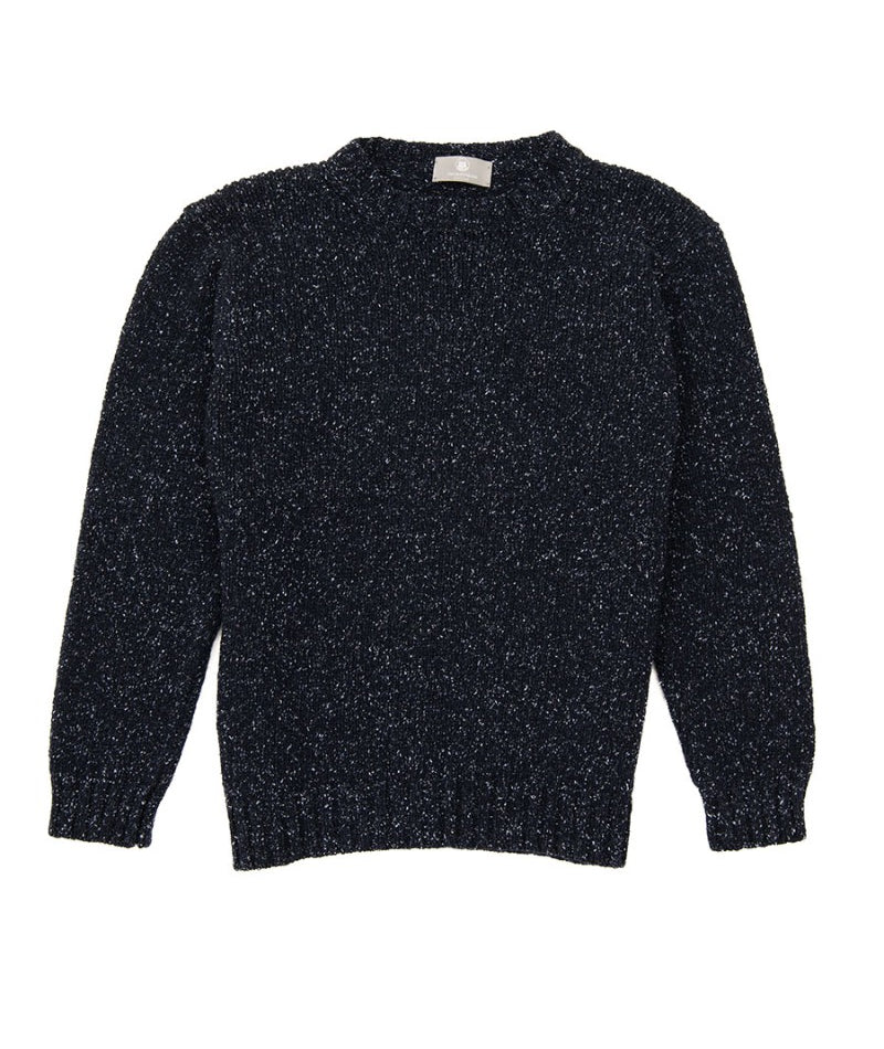 Mens blue fleck wool chunky crew neck jumper