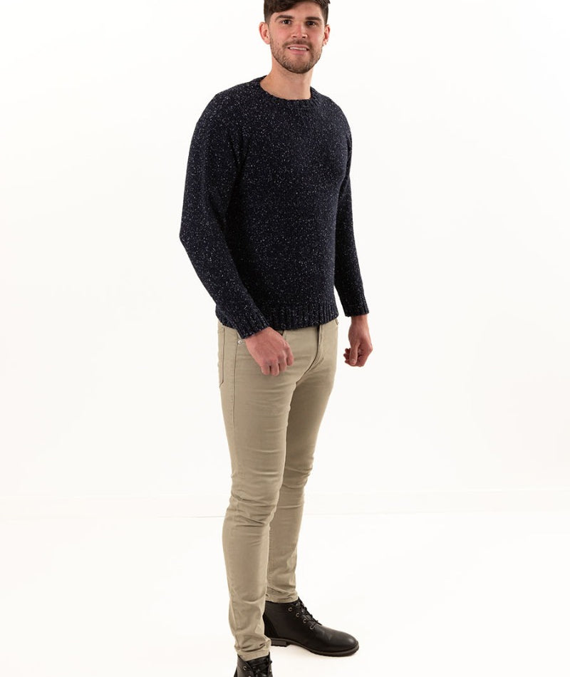 mens blue flecked wool jumper sweater crew neck chunky navy