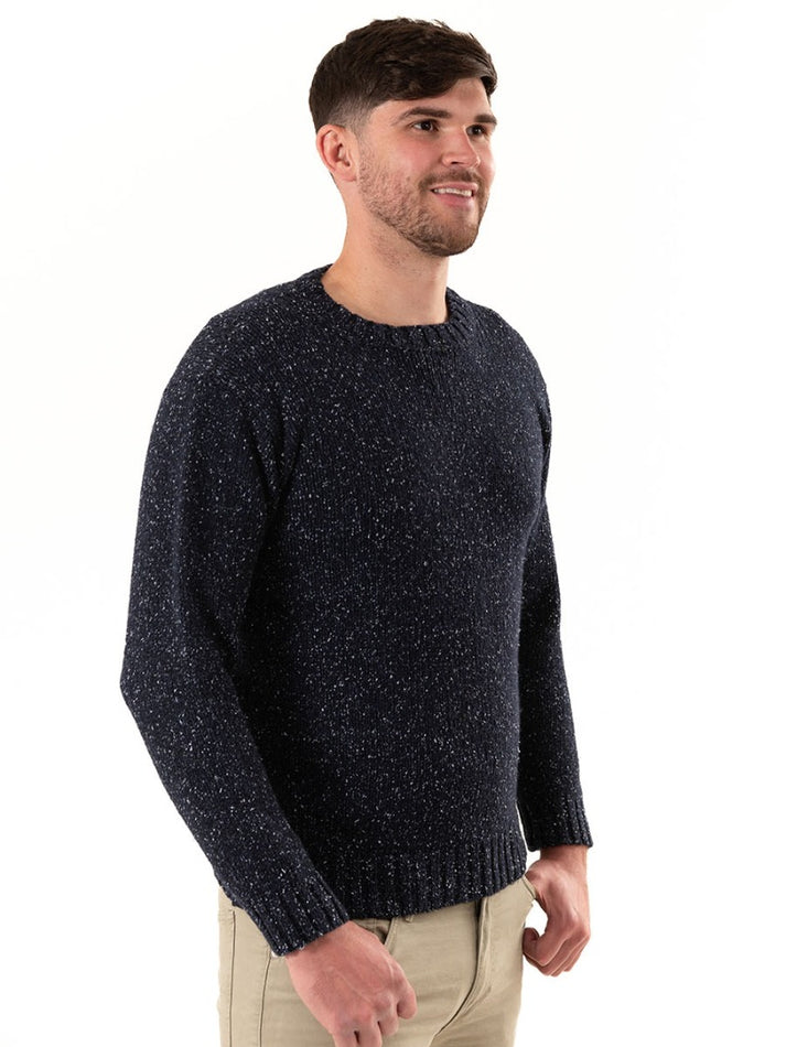 Mens Chunky Crew Neck Jumper in "blue john" flecked wool – The Croft House