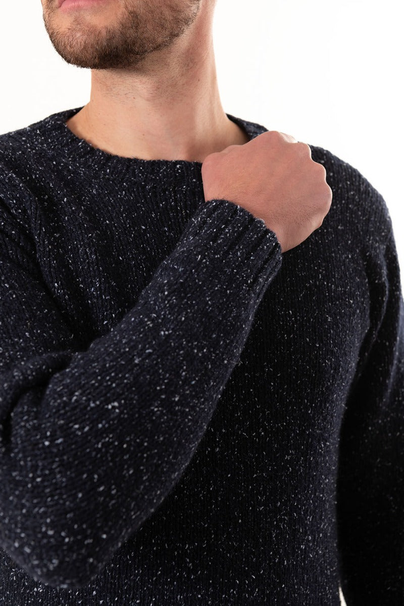 mens british wool navy blue chunky jumper sweater crew neck