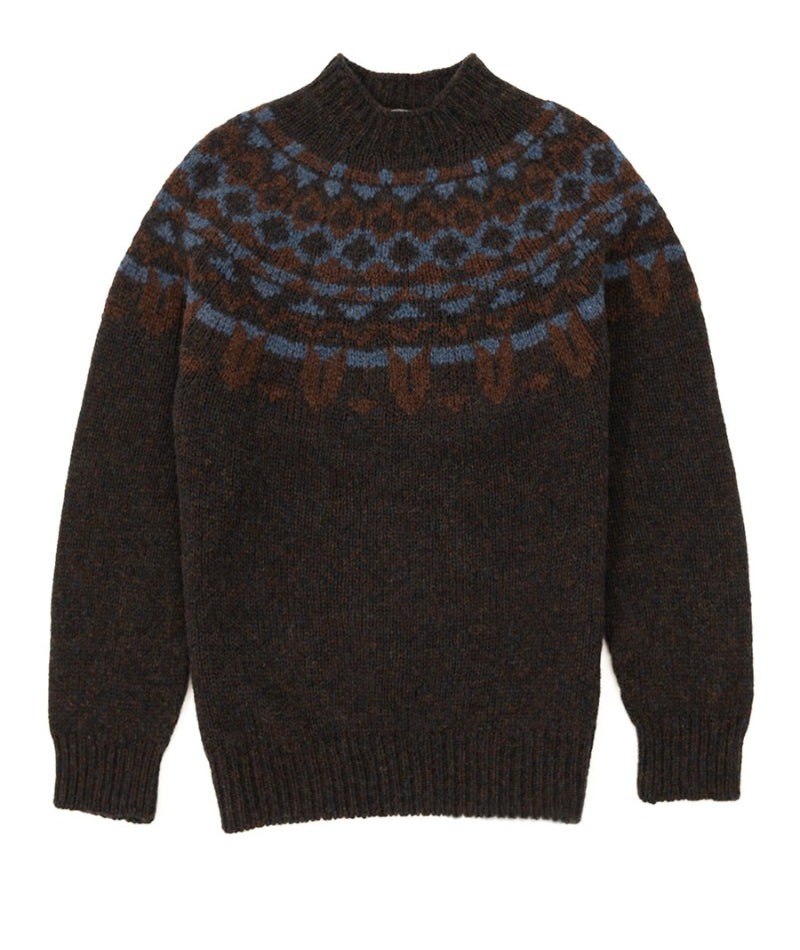 mens brodgar fair isle yoke jumper chocolate brown