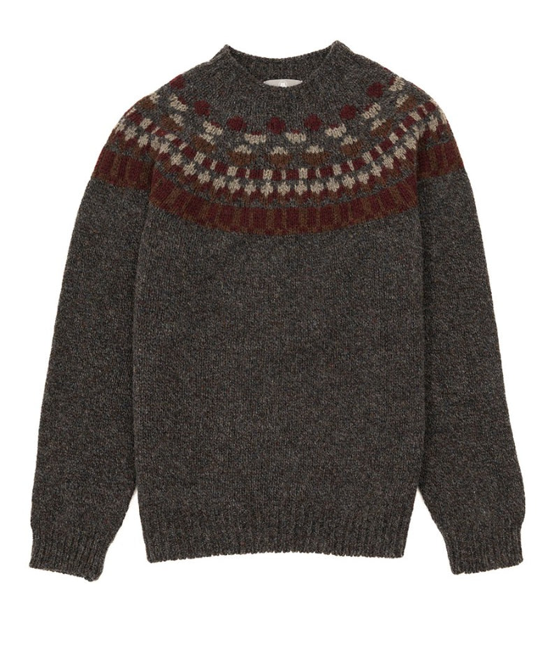 mens staffa yoke fair isle jumper grey red