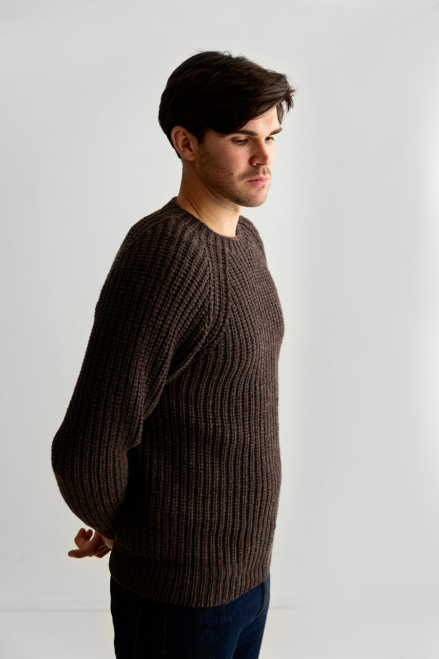 mens fisherman rib jumper sweater brown lambs wool geelong